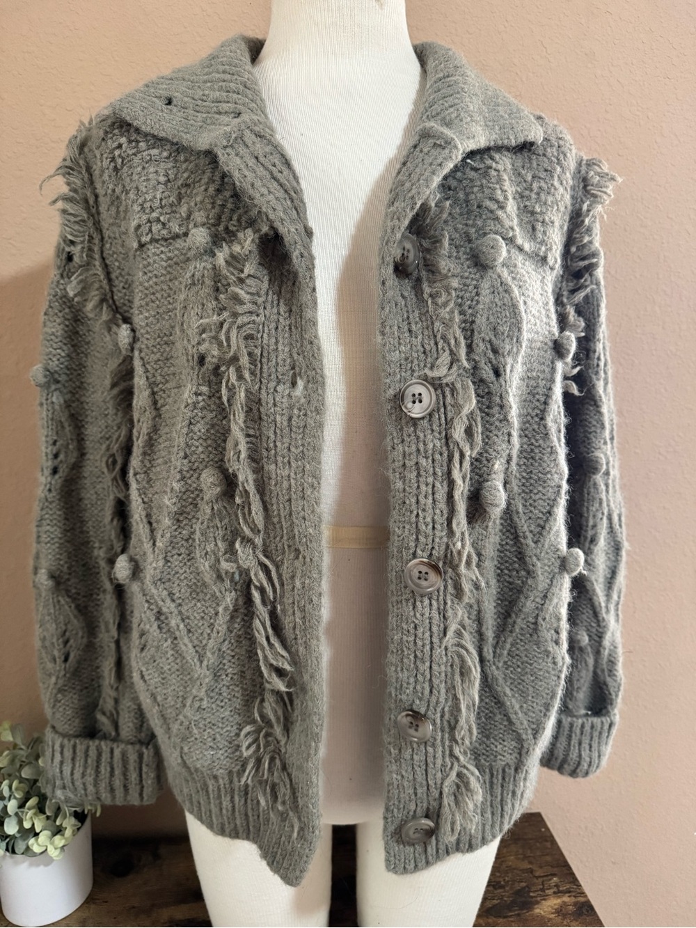 Fate Wool Blend Cable-Knit Button Cardigan